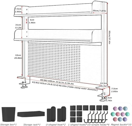 Clamp On Desk Organizer Shelf, Desk Extender Pegboard Workstation,Computer Desk Accessories for Office, Privacy Panel for Gaming Desk,Clamp-on 23.6/31.5/39.3in Desktop Shelving System, Black (Size : - Image 3