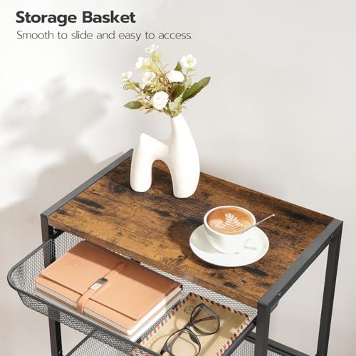 HOOBRO Tall Side Table, Telephone End Table with Metal Mesh Basket - Image 6