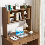 Mid Century Modern Desktop Bookshelf, 36 x 32 Inch Fluted Desk Hutch Storage with 2 Doors, Wooden Desk Shelf Organizer for Laptop, Desktop Shelf for Dorm, Study, Office, Walnut, Brown - Image 5