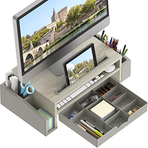Simple Houseware Desk Monitor Stand Riser w/ Adjustable Tray, Maple - Image 2