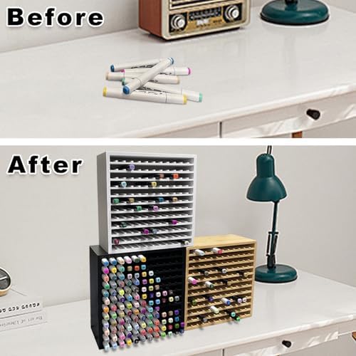 MinBoo Bamboo Art Supply Storage Rack - Wooden Marker Organizer for 144 Markers, Pens, Colored Pencils, Paint Brushes (White) - Image 7