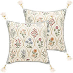 ISAENNE Designer Linen Throw Pillow Cover,Set of 2,18"x18"-Serenity B by Isaennehomedecoration