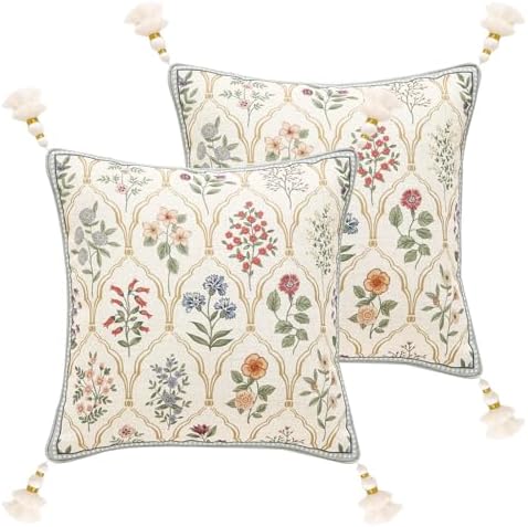 ISAENNE Designer Linen Throw Pillow Cover,Set of 2,18"x18"-Serenity B by Isaennehomedecoration