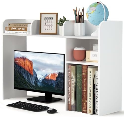 LAND·VOI Desktop Bookshelf, Countertop Storage Hutch with 5 Shelves for Computer Desk, Desk Organizer for Home Office Dorm, Dressing Tabletop, Bar Countertop, White EDS01W by LAND%C2%B7VOI