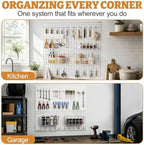 24PCS Pegboard Accessories Organizer Kit, Dual-Lock Pegboard Hooks with Locking Pins 2 Wire Storage Baskets Paper Towel Holder 6-Hook Rack Heavy Duty Steel Pegboard Storage Organizer White - Image 4