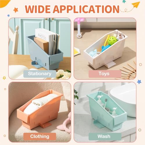 Geetery 12 Pack Non-Tip Book Bins with Stabilizer Wings,lables, Earth Tone - Image 6