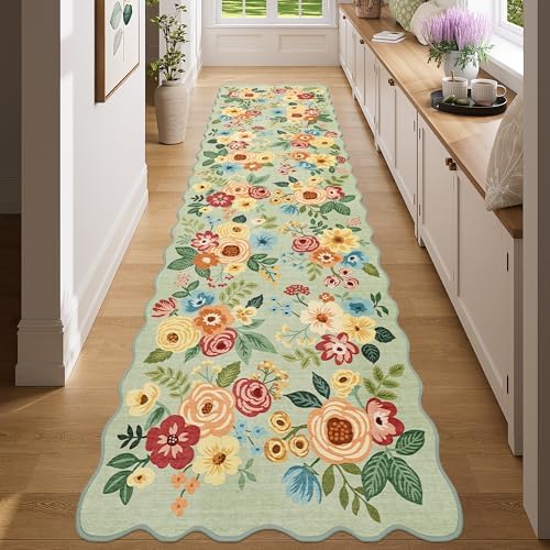 DUKINO 2x7 Runner Rug for Hallway, Floral Washable Rug for Kitchen, Green by DUKINO