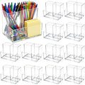 Sabary 12 Pcs Acrylic Pencil Holder with 3 Compartments, Clear Desktop Pen and Sticky Note Holder Makeup Brush Organizer Cup for Desk Home Vanity Office Classroom Stationery Supplies by Sabary