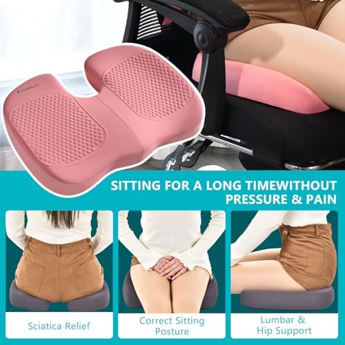 FLORICH Car Seat Cushion and Back Support for Office Chair Memory Foam Chair Cushions Pressure Relief Seat Pads with Gel Massage Point Lumbar Support Relief Sciatica & Tailbone (Light Pink) - Image 6