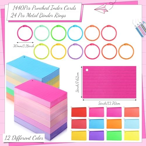 Ctosree 1440 Pcs Back to School Index Cards, 3 x 5 Inch, Neon Color - Image 2