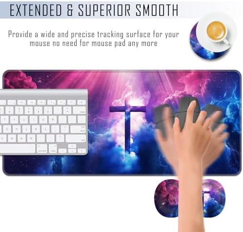 TGFEWYTJYJ Extended Gaming Mouse Pad,Memory Foam Ergonomic Keyboard Mouse Wrist Rest Support Set,Large Desk Mat with Stitched Edges,Non-Slip Base Mousepad Home Office,Christian Cross in the Sky - Image 4