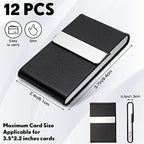 Yexiya 12 Pcs Leather Business Card Holder Case PU Leather Business Pocket Card Holders Wallet with Magnetic Closure for Men Women Office Gifts, Black - Image 2