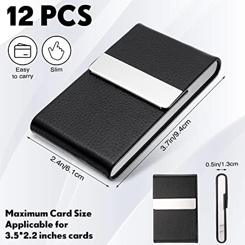 Yexiya 12 Pcs Leather Business Card Holder Case PU Leather Business Pocket Card Holders Wallet with Magnetic Closure for Men Women Office Gifts, Black - Image 2