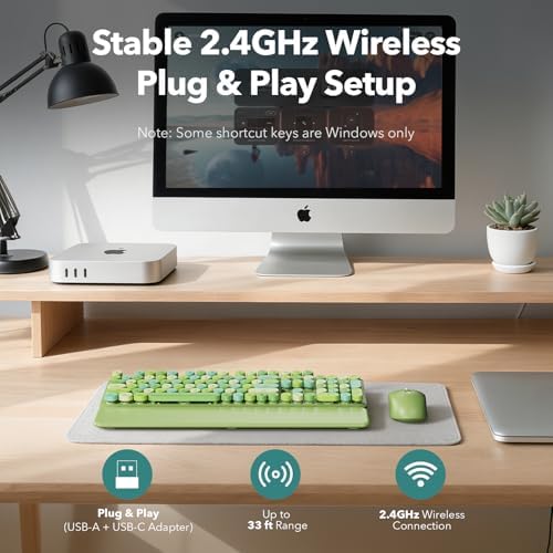 Wireless Keyboard Mouse Combo, Green, Round Keycaps, Magnetic Wrist Rest - Image 7