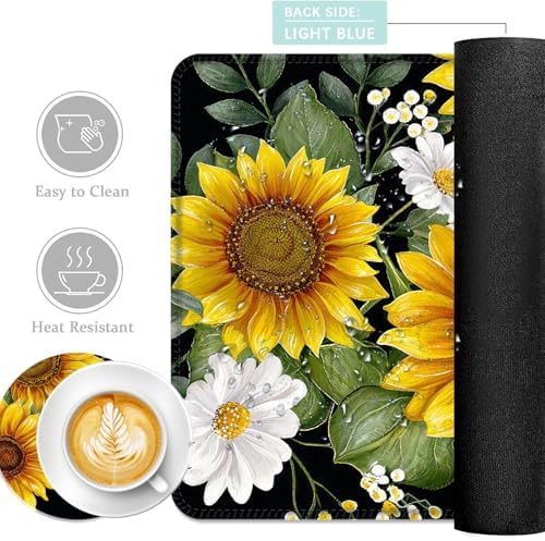 Keyboard Mouse Pad Set, Extended Gaming Mouse Pad+Ergonomics Keyboard Wrist Rest Support, Memory Foam, Easy Typing Pain Relief, 4Pcs XL Ultra Thick Desk Mat,Sunflowers Floral Patterns - Image 2