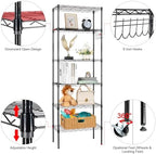 6 Tier Storage Racks Shelving, Heavy Steel Pantry Shelves, Adjustable Wire Shelving Rack with Wheels, Suitable for Garage, Kitchen, Bathroom, Office, 22" W x 12" D x 65" H, Black - Image 3
