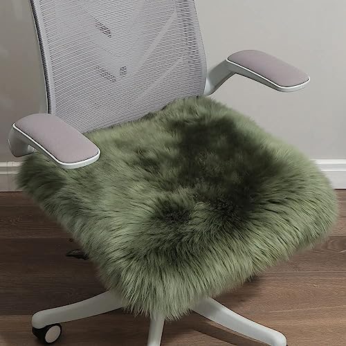 LLB Sheepskin Chair Covers - Office & Dining Room Chair Pads - 18x18 Inch, Dark Green by LLB