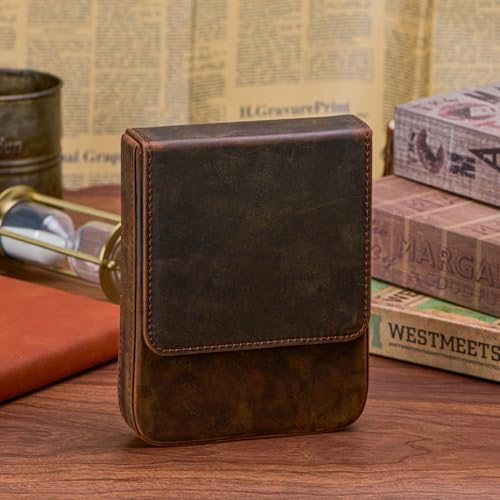 Lanxivi Genuine Leather Fountain Pen Case 6 Slot Crazy Leather Organizer, Portable Pen Bag Pouch Drawer Style - Image 2