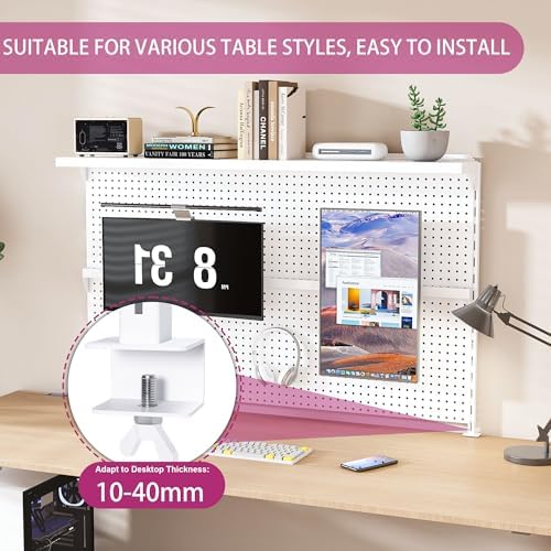 Clamp-On Metal Desk Pegboard with Dual Monitor Stand–No Drilling Needed! 59x35 Inch Steel Privacy Panel with Hooks & Movable Partition, Peg Board Wall Organizer for Gaming & Office - Image 5