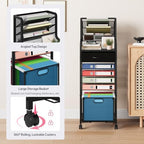 SWTYMIKI 10-Tier Rolling File Cart - Mesh Paper Organizer with Drawer and Hanging File Folders on Lockable Wheels, Rolling File Cabinet for Office Organization, Storage in Home, Studio, School, Black - Image 6