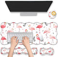 4 in 1 Desk Mat Set,Mouse Pad with Keyboard Wrist Rest,Wave-Shaped Design,Non-Slip Rubber Base,Waterproof,for Home,Office,Gaming,Cute Flamingo by FGDRFGRW