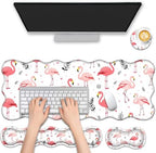 4 in 1 Desk Mat Set,Mouse Pad with Keyboard Wrist Rest,Wave-Shaped Design,Non-Slip Rubber Base,Waterproof,for Home,Office,Gaming,Cute Flamingo by FGDRFGRW