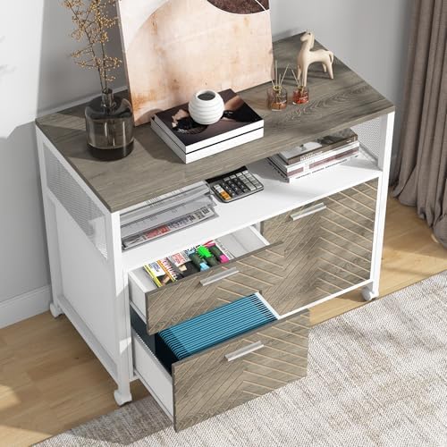 Tribesigns Modern File Cabinet with Drawers for Letter-Sized File and Door, Lockable lateral Filing Cabinet Printer Stand with Storage Shelves and with Rolling Caster for Home Office (Oak) - Image 4