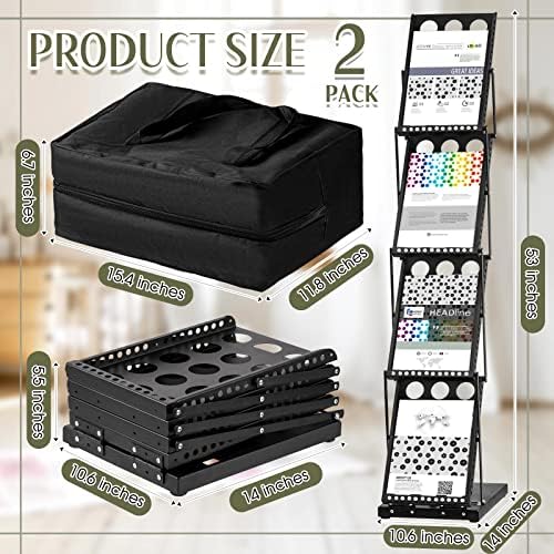 2 Pieces Portable Literature Display Stand, 4-Pocket Brochure Rack with Bag - Image 2