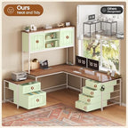 SEDETA Reversible Farmhouse L Shaped Office Desk with 6 Drawer, Hutch - Image 3