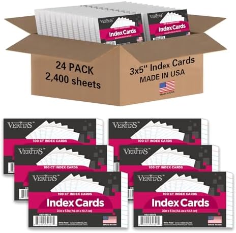 WritePads Index Cards Bulk, 2400 Flash Cards (24 Packs of 100), Wide Ruled Notecard, Blank Back Note Cards, Lined Flashcards for Studying School Home and Office, Made in USA (3x5) by WritePads
