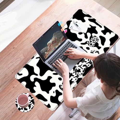 Mouse Pad,Large Desk Mat Set, 4in1 XL Mousepad + Keyboard Wrist Rest+Mouse Wrist Rest+Coaster with Ergonomic Desk Pad for Home Office Table Computer Cover -Cow Print - Image 7