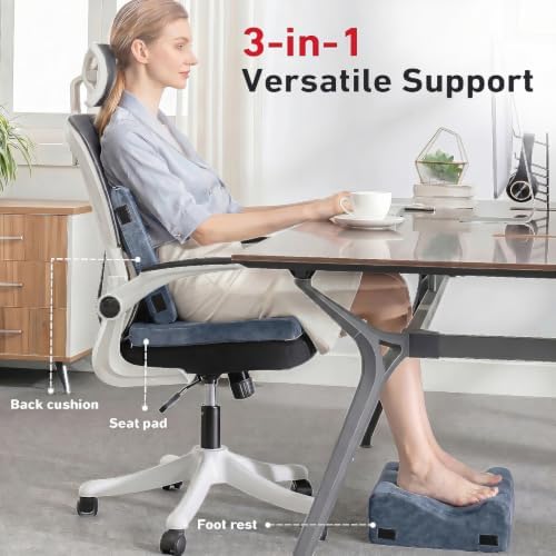 Foot Rest for Under Desk, Ergonomic 3-in-1 Height Adjustable, Non-Slip Base & Washable Cover for Office/Gaming, Blue - Image 2