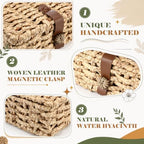 Unittype Set of 2 Wicker Storage Basket with Lid Water Hyacinth Decorative - Image 3