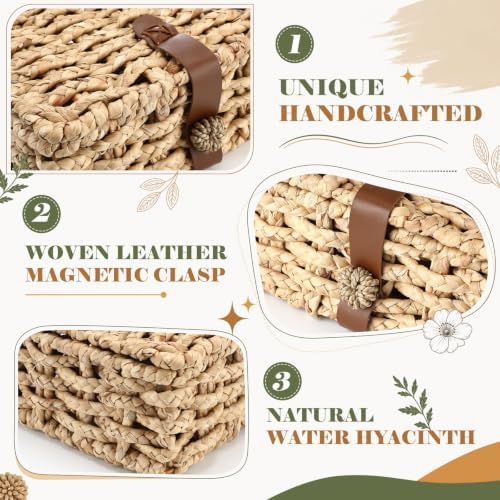 Unittype Set of 2 Wicker Storage Basket with Lid Water Hyacinth Decorative - Image 3