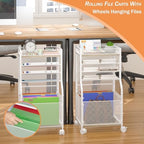 3IngSeagulls Rolling File Cart, 5-Tier Mobile Filing Cabinet on Lockable Wheels, Under Desk Storage, Office Hanging Folder Storage Organization Mobile Cabinet for Office, Home, and School, White - Image 3