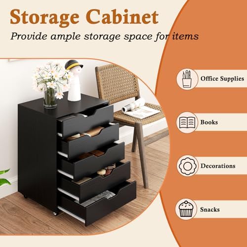 GIANTEX 5-Drawer Storage Cabinet, Mobile Lateral File Cabinet with Drawers, Wheels, Rolling Chest of Drawers, 19.5" x 16" x 25.5" for Office Under Desk Living Room, Study - Image 7