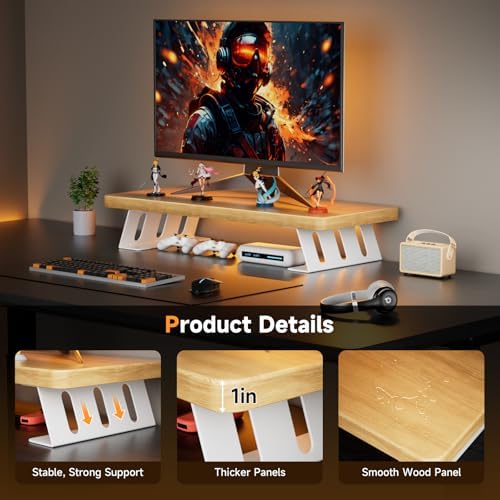 Monitor Stand Riser, 24 Inch Wood Desk Monitor Riser for Laptop/PC/Printer - Image 2