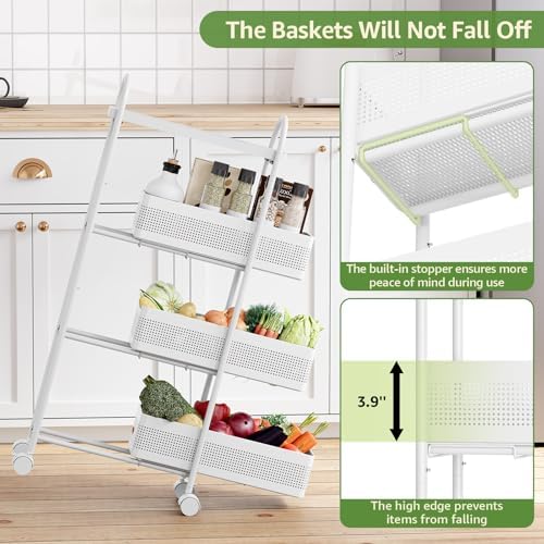 KINGRACK 4 Tier Slim Rolling Cart with Drawer, Metal Utility Storage Cart - Image 5