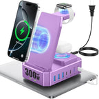 300W Charging Station for Multiple Devices Apple, Zutspzss 10 in 1 Wireless Charger for iPhone 16, GaN III USB C 65W PD Fast Charging Stand Dock for MacBook, Apple Watch&Airpods,Purple by Zutspzss
