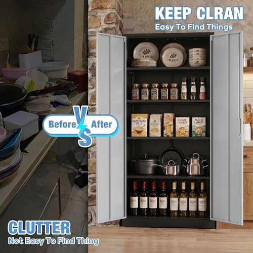 SUXXAN 71-Inch Metal Garage Storage Cabinet with Locking Doors,Black-Grey - Image 5