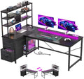 DurayLoly 55" L Shaped Gaming Desk with 3 Fabric Drawers & Shelves by Durayloly
