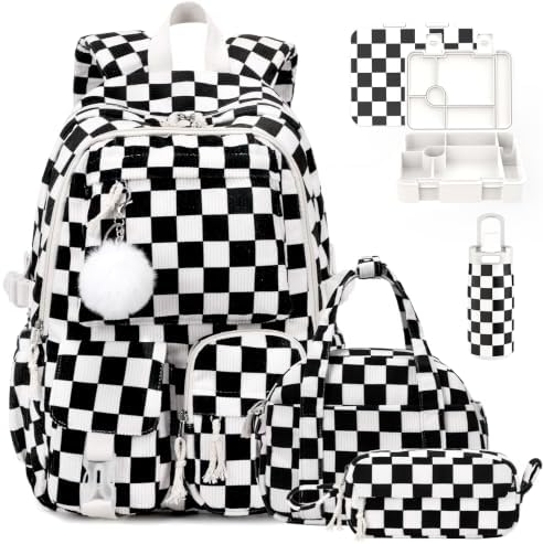 5PCS Corduroy Backpack for Girls with Bento Box & Water Bottle by Unknown