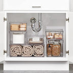 mDesign Plastic Stackable Bathroom Storage with Pull Out Bin Organizer Drawer for Cabinet, Vanity, Shelf, Cupboard, Cabinet, or Closet Organization - Lumiere Collection - Clear - Image 2