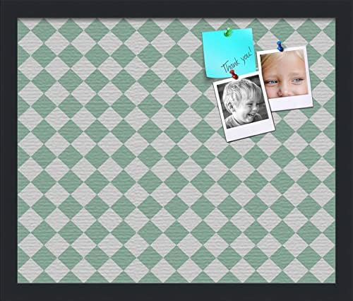 PinPix 18x15 inch Cork Bulletin Board. This Decorative Framed Pin Board Comes with Diamond Pattern in Green and White Design and Satin Black. Ideal for Home, Office Decor or School (PinPix-330) by PinPixBulletinBoards
