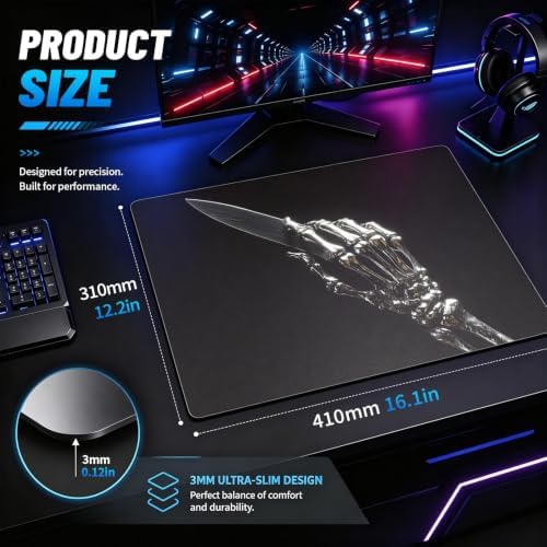 Glass Gaming Mouse Pad, 5.0 Nano Etched Surface, Custom PU Non Slip Base, Esports Level Speed & Precision, Tempered Glass, Waterproof & Durable, 410mm*310mm Multi-Use Sizes (Skeleton Hand) - Image 2