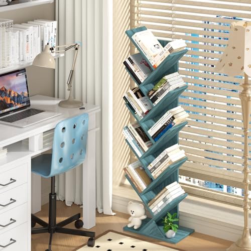 10 Tier Tree Book Shelf, Floor Standing Wood Bookshelf for Narrow Space - Image 2