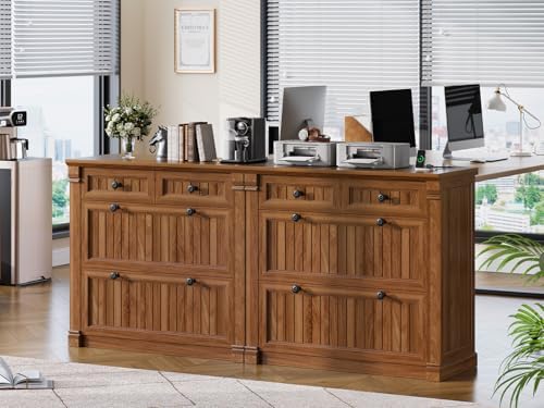 SEDETA 4 Drawers File Cabinet, 33" Farmhouse Filing Cabinets for Home Office fit Legal/Letter/A4 File, Wood Office File Cabinet with Power Outlets, Printer Stand with Storage, Brown - Image 3