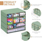 Desk Storage Organizer with 9 Drawers, 4 Tiers Stackable Desktop Craft Storage Drawers, Clear Storage Box Caddy for Stationary Makeup Jewelry Office Craft Supplies (Green) - Image 4