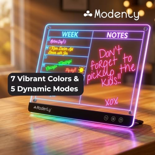 Magnetic LED Weekly Planner - Rechargeable Dry-Erase Whiteboard, 14x10 Acrylic Calendar with 7 LED Colors & 5 Light Modes for Fridge, Desk or Office - Image 5
