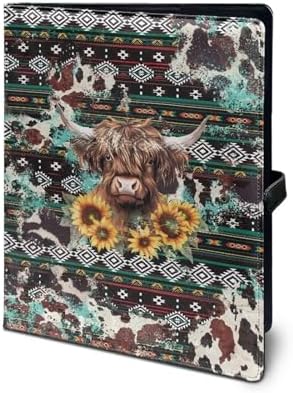 Sunflower Cow Tribal Print Leather Padfolio Folder Resume/Meeting/Legal Documents Writing Pad Clipboard Notepad Clip Boards Portfolio Organizer Portfolio for Men Women by Unknown